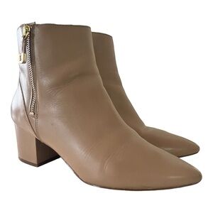 Cole Haan Eva Tan Booties Size 9 double zip gold hardware taupe tan pointed toe